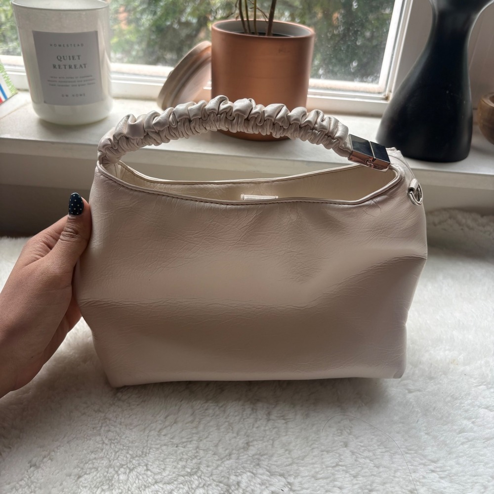 A New Day‎ Cream Ruched Handle Shoulder Bag Faux Leather Minimalist Ivory Hobo